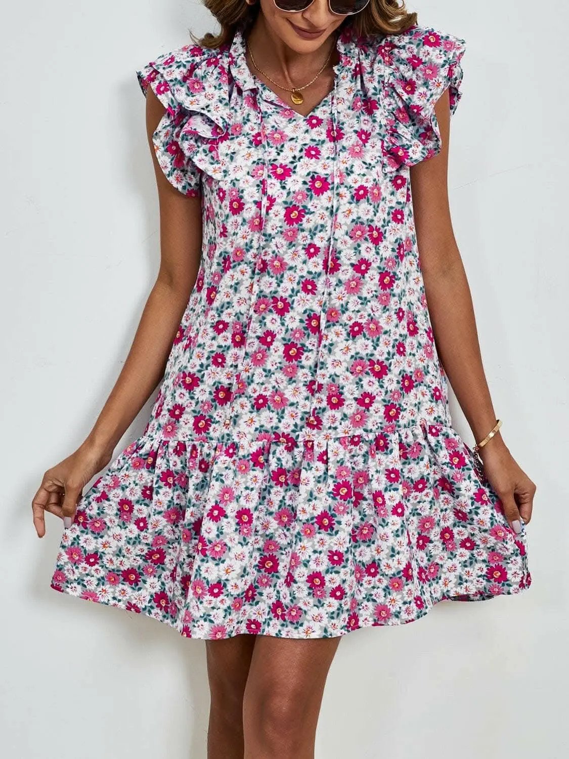 Floral Cap Sleeve Mini Dress - Love Salve